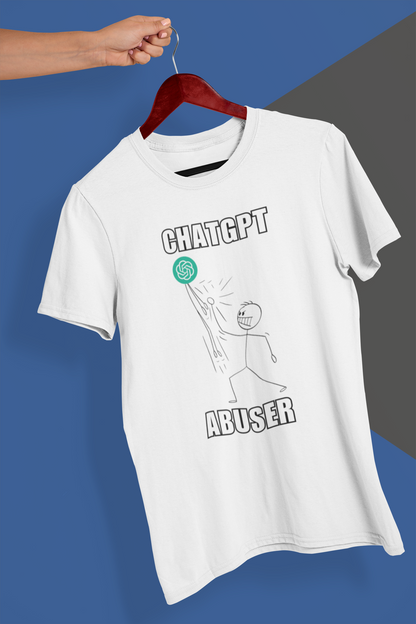 "ChatGPT Abuser T-Shirt | Unique Stick Figure Art | Limited Edition Graphic Tee | Cool & Trendy Black Unisex Shirt